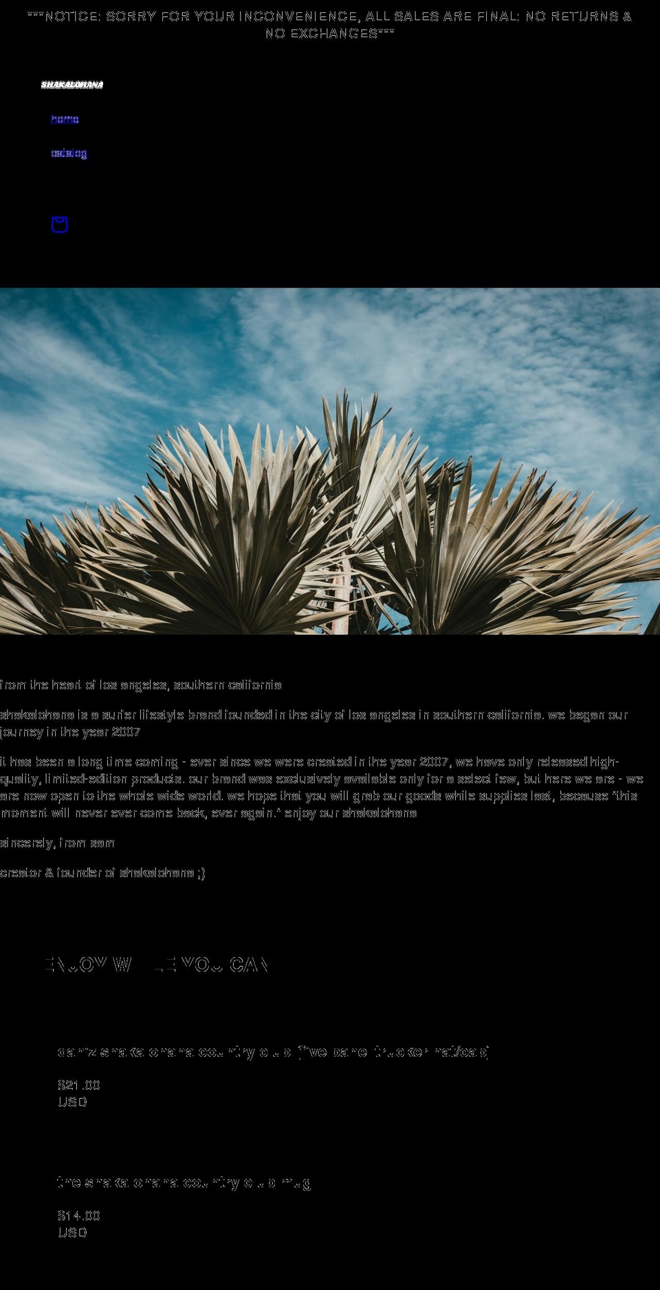 shakalohana.net shopify website screenshot