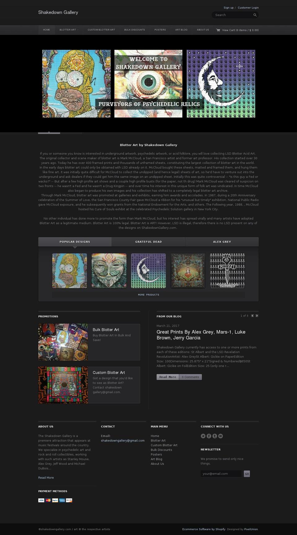 shakedowngallery.com shopify website screenshot