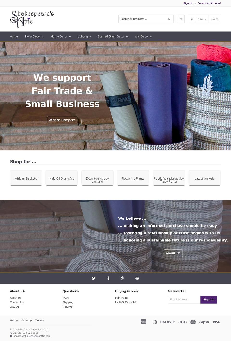 shakespearesattic.com shopify website screenshot