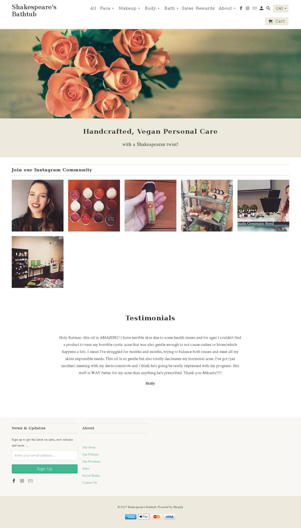 shakespearesbathtub.com shopify website screenshot