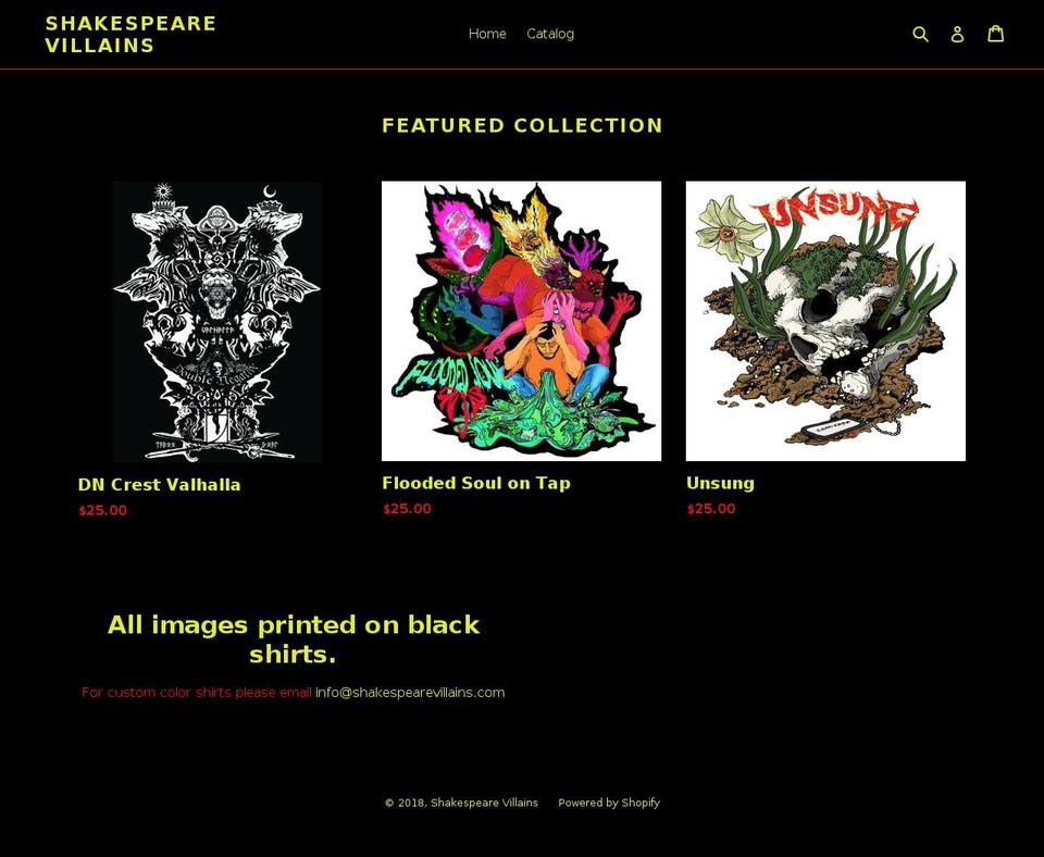 shakespearevillains.com — Shopify storefront screenshot