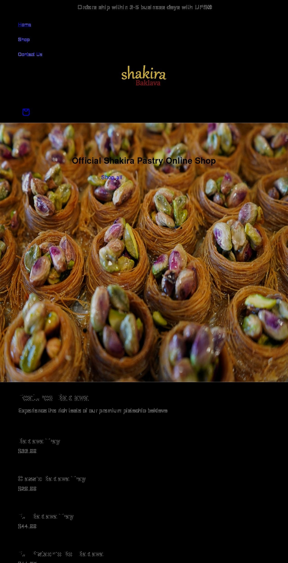 shakirabaklava.com shopify website screenshot