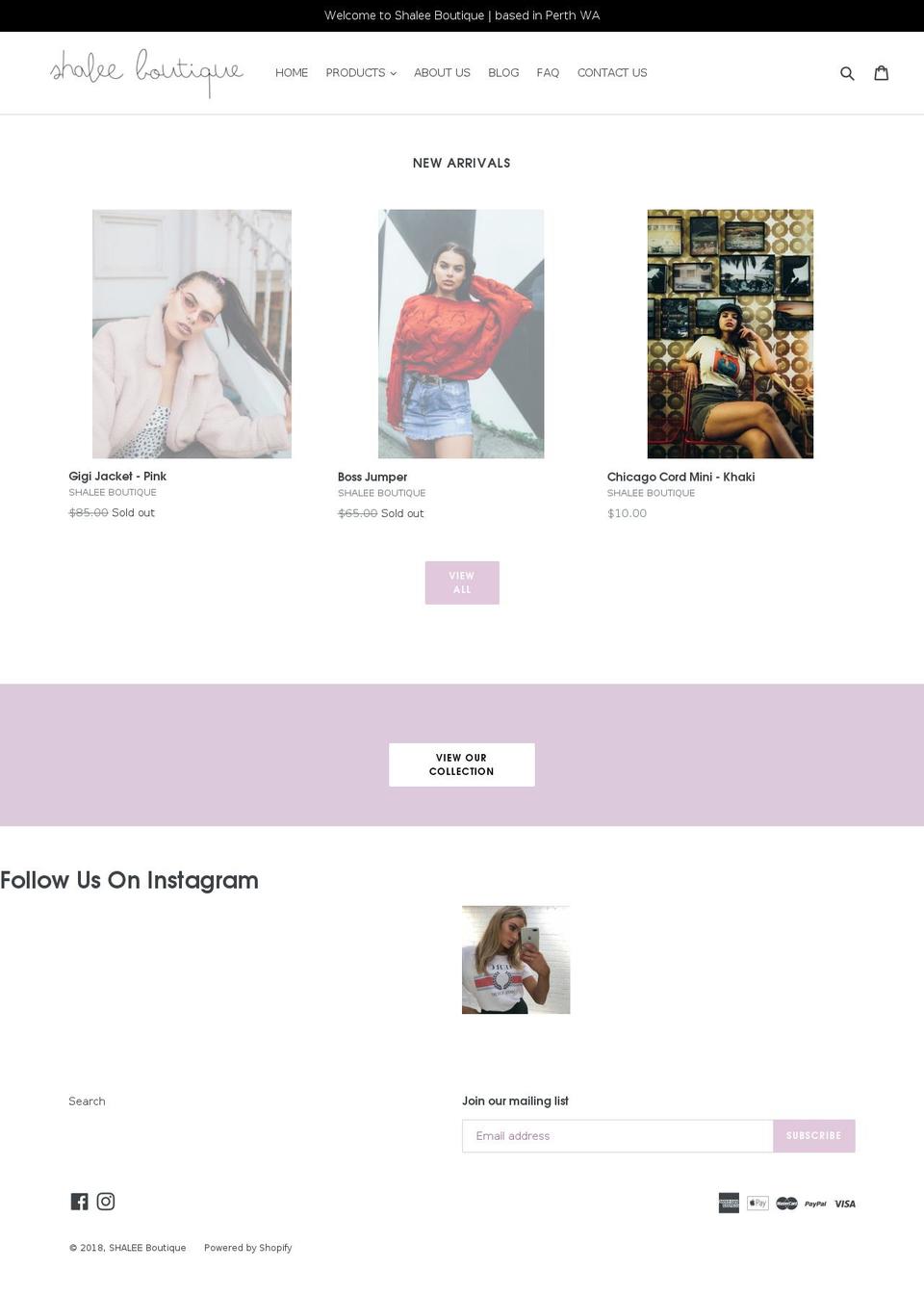 shaleeboutique.com shopify website screenshot