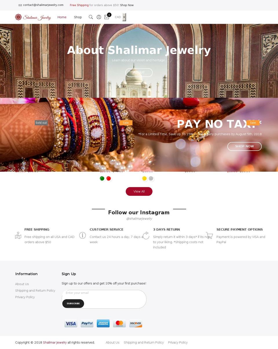 shalimarjewelry.com — Shopify storefront screenshot