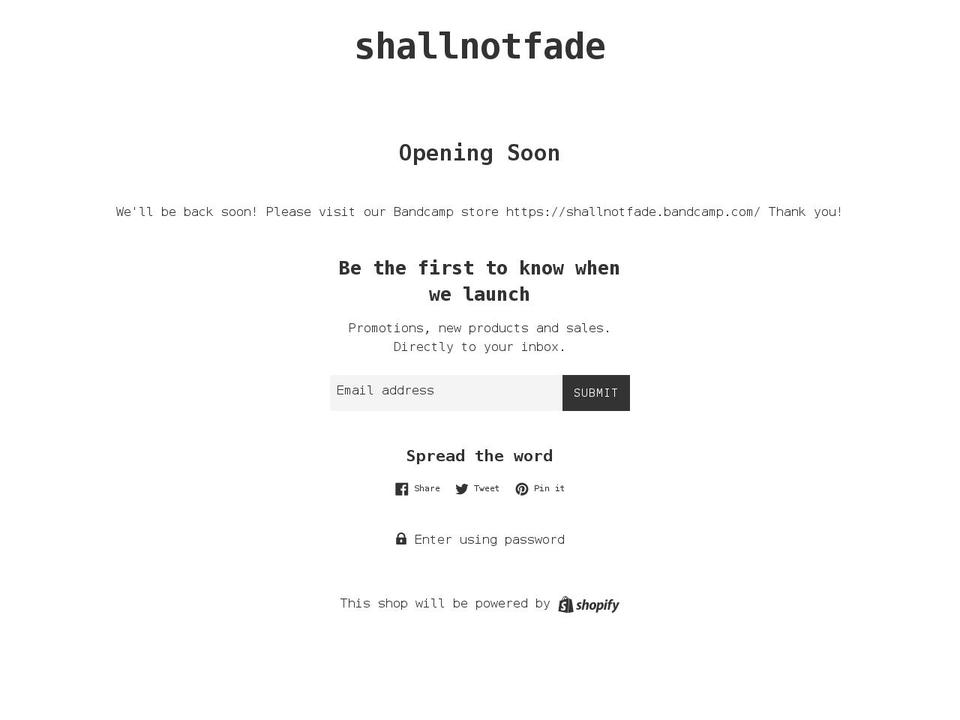 shallnotfade.com shopify website screenshot