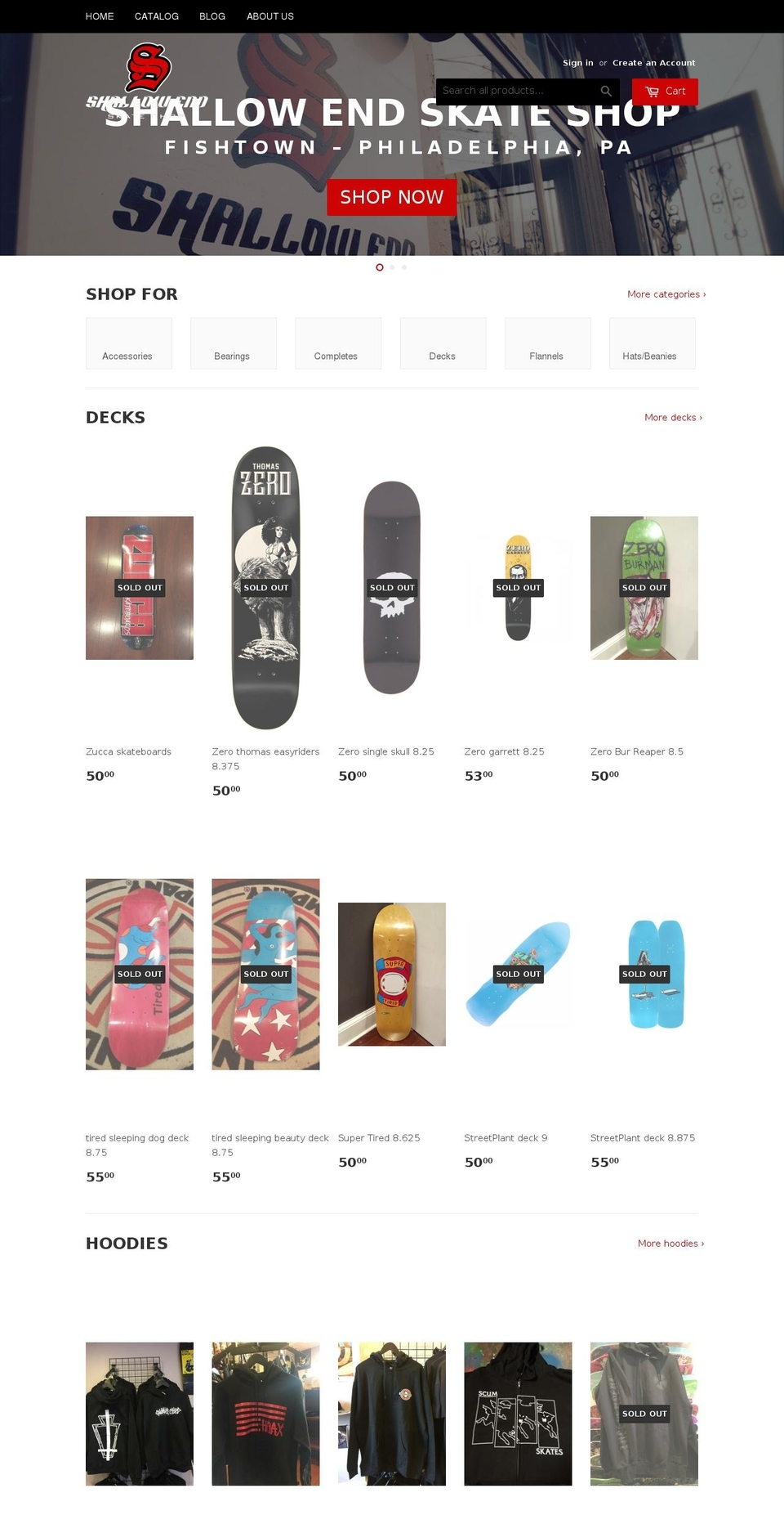 shallowendskateshop.com shopify website screenshot