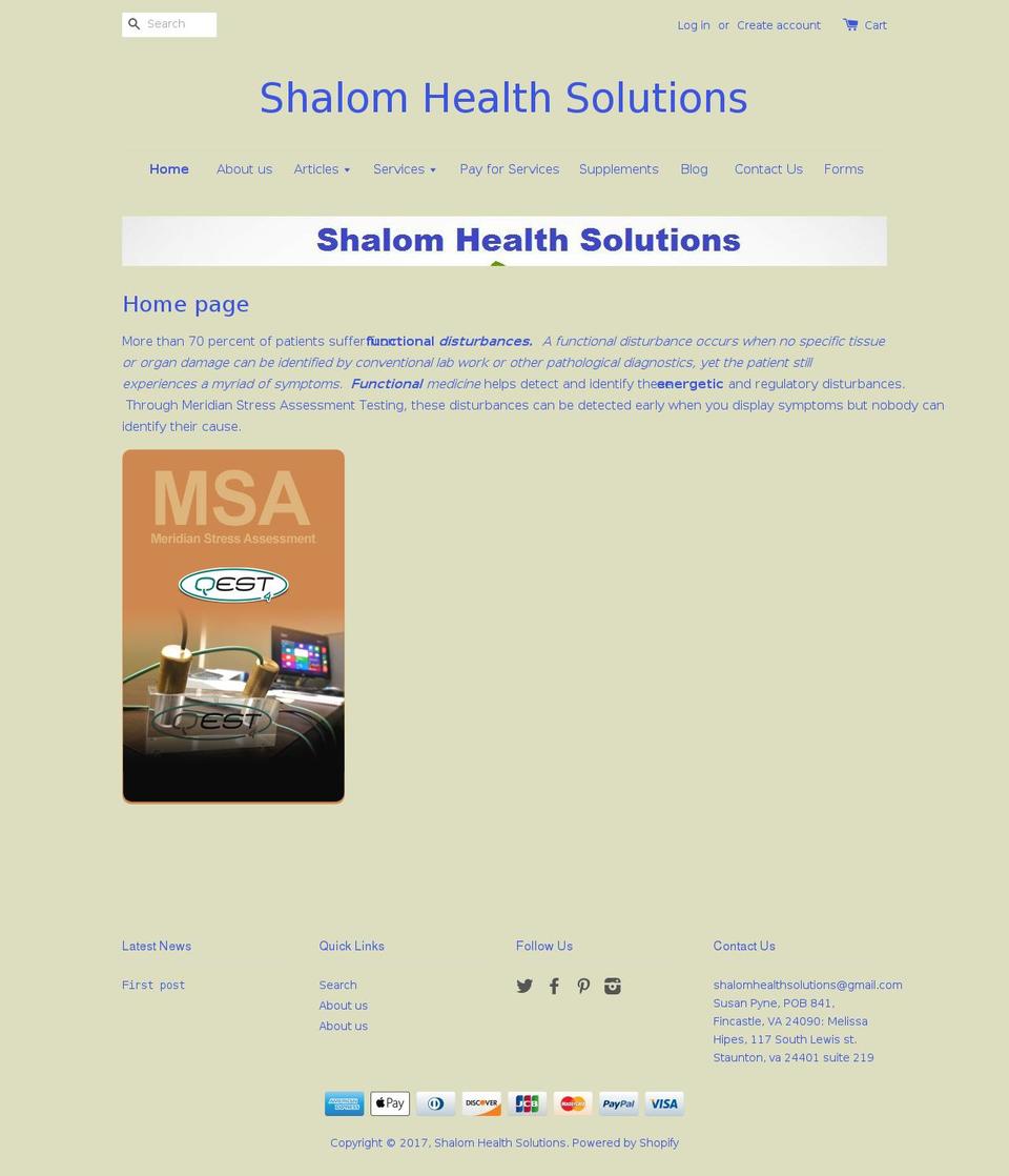 shalomhealthsolutions.com shopify website screenshot