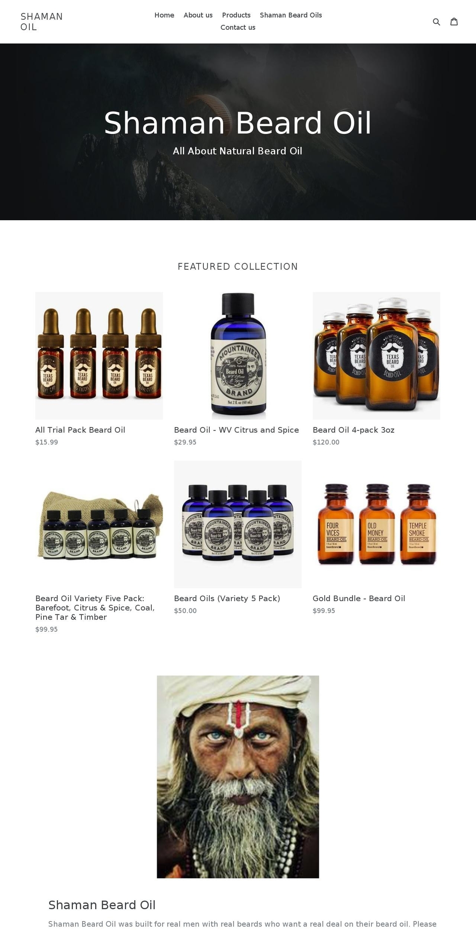 shaman-oils.com — Shopify storefront screenshot