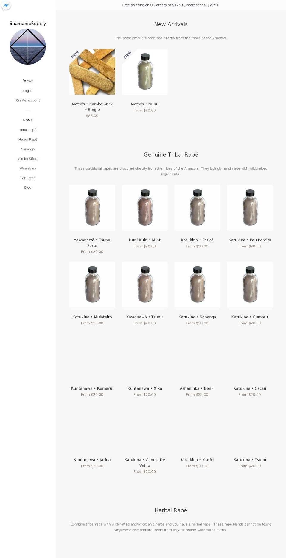 shamanicsupply.com shopify website screenshot