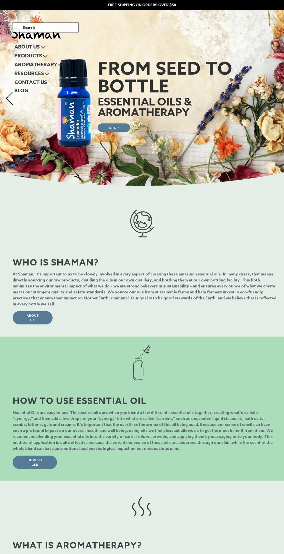shamanoils.com — Shopify storefront screenshot
