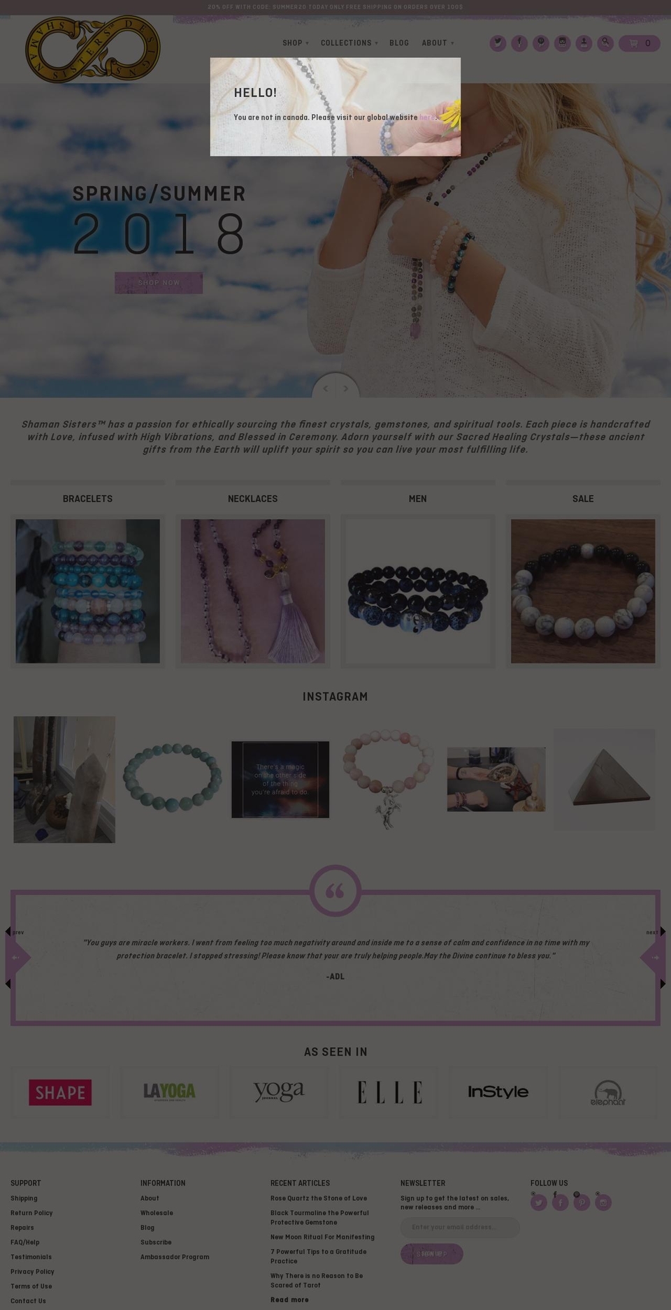 qeretail Shopify theme site example shamansisters.ca