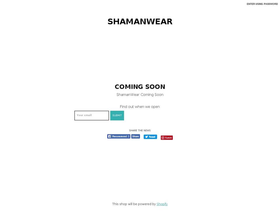 shamanwear.com — Shopify storefront screenshot