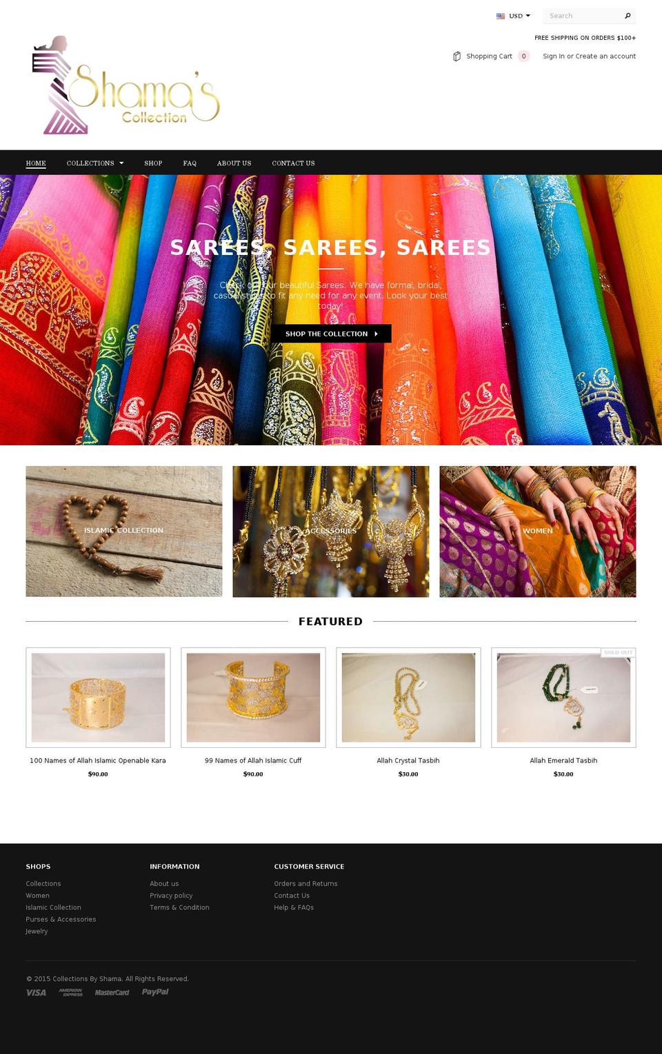 shamascollection.com shopify website screenshot