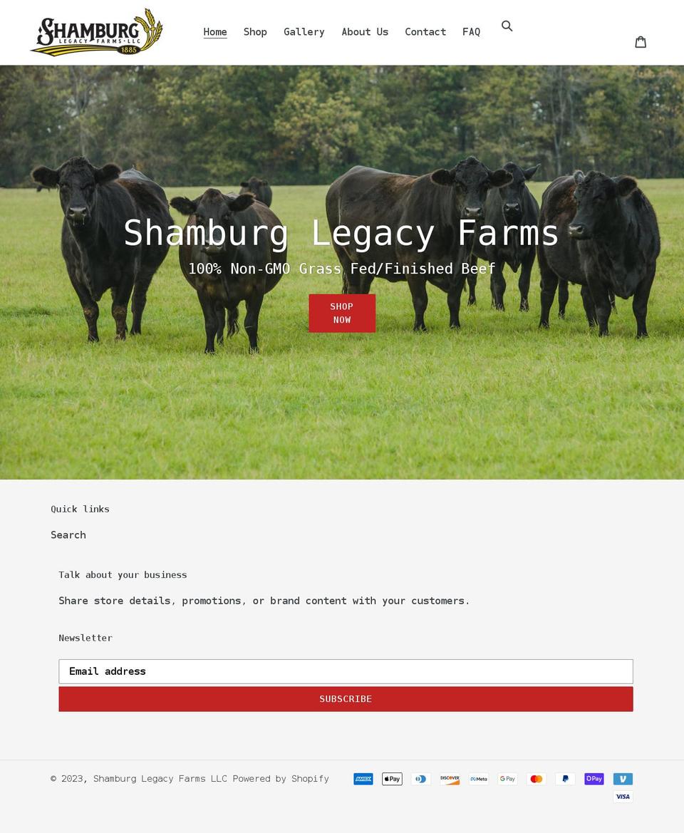 shamburglegacyfarms.com shopify website screenshot