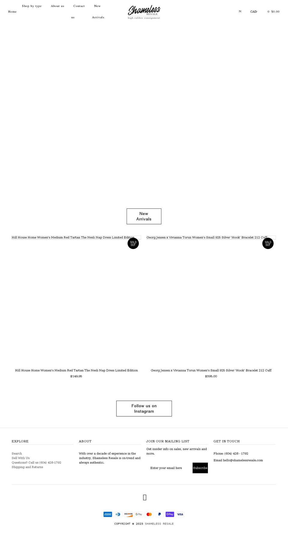 shamelessresale.com shopify website screenshot