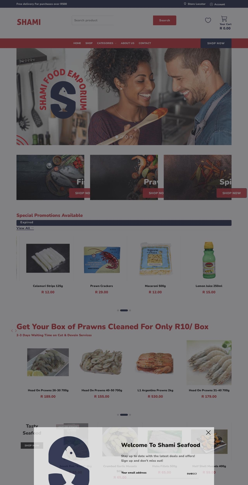 shamiseafood.co.za shopify website screenshot