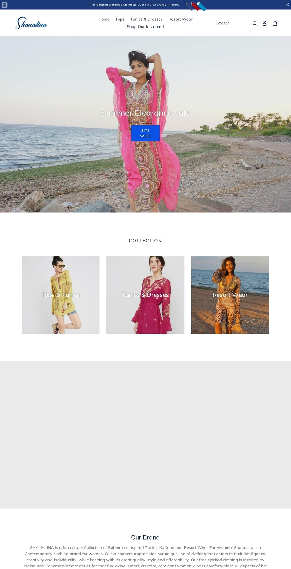 shanalina.com shopify website screenshot