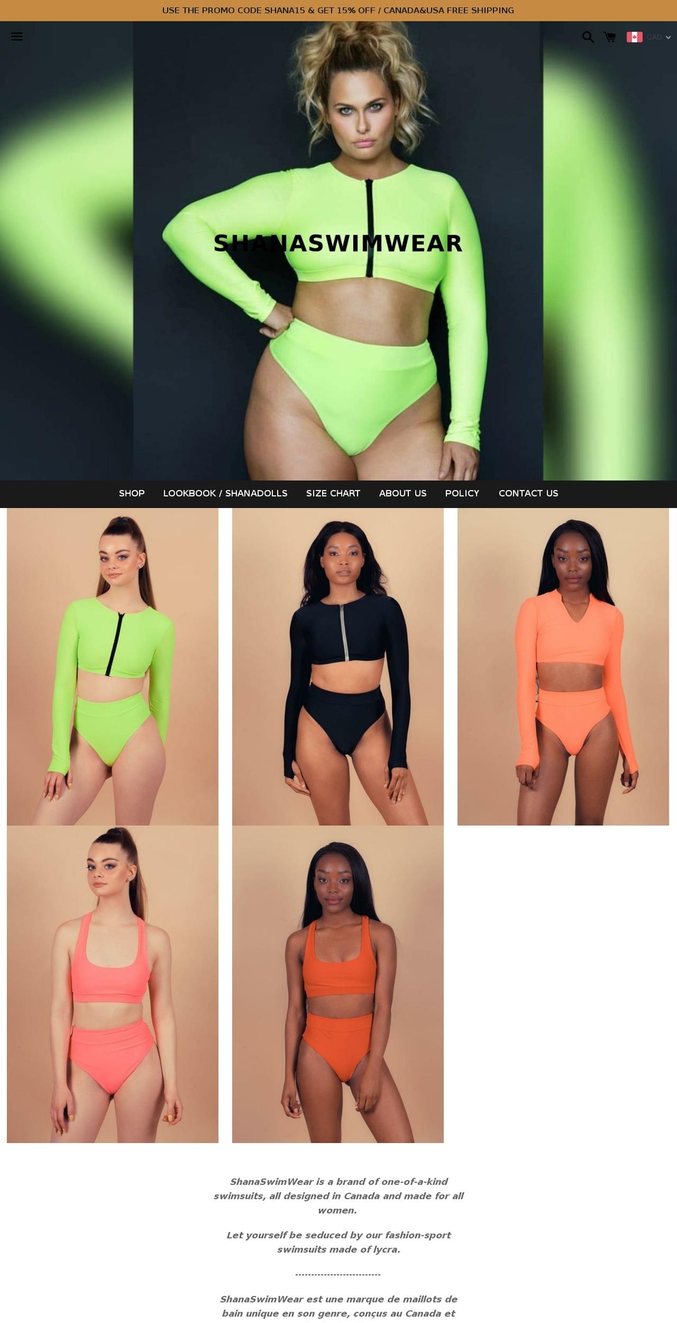 shanaswimwear.com — Shopify storefront screenshot