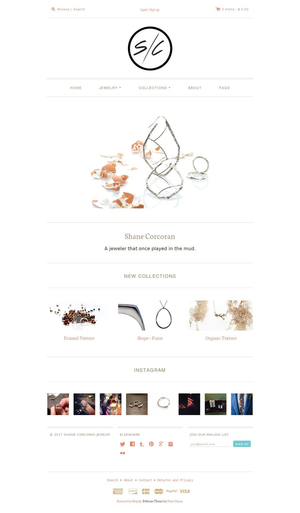 shanecorcoranjewelry.com shopify website screenshot