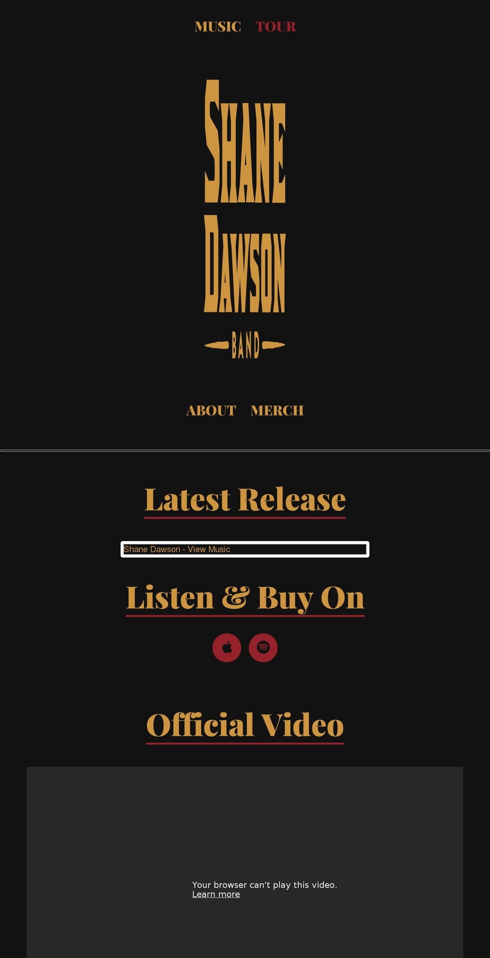 shanedawsonband.com — Shopify storefront screenshot