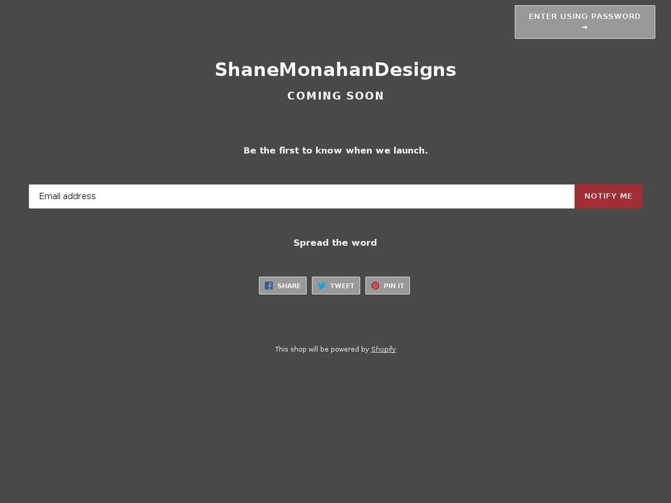 shanemonahandesigns.com — Shopify storefront screenshot