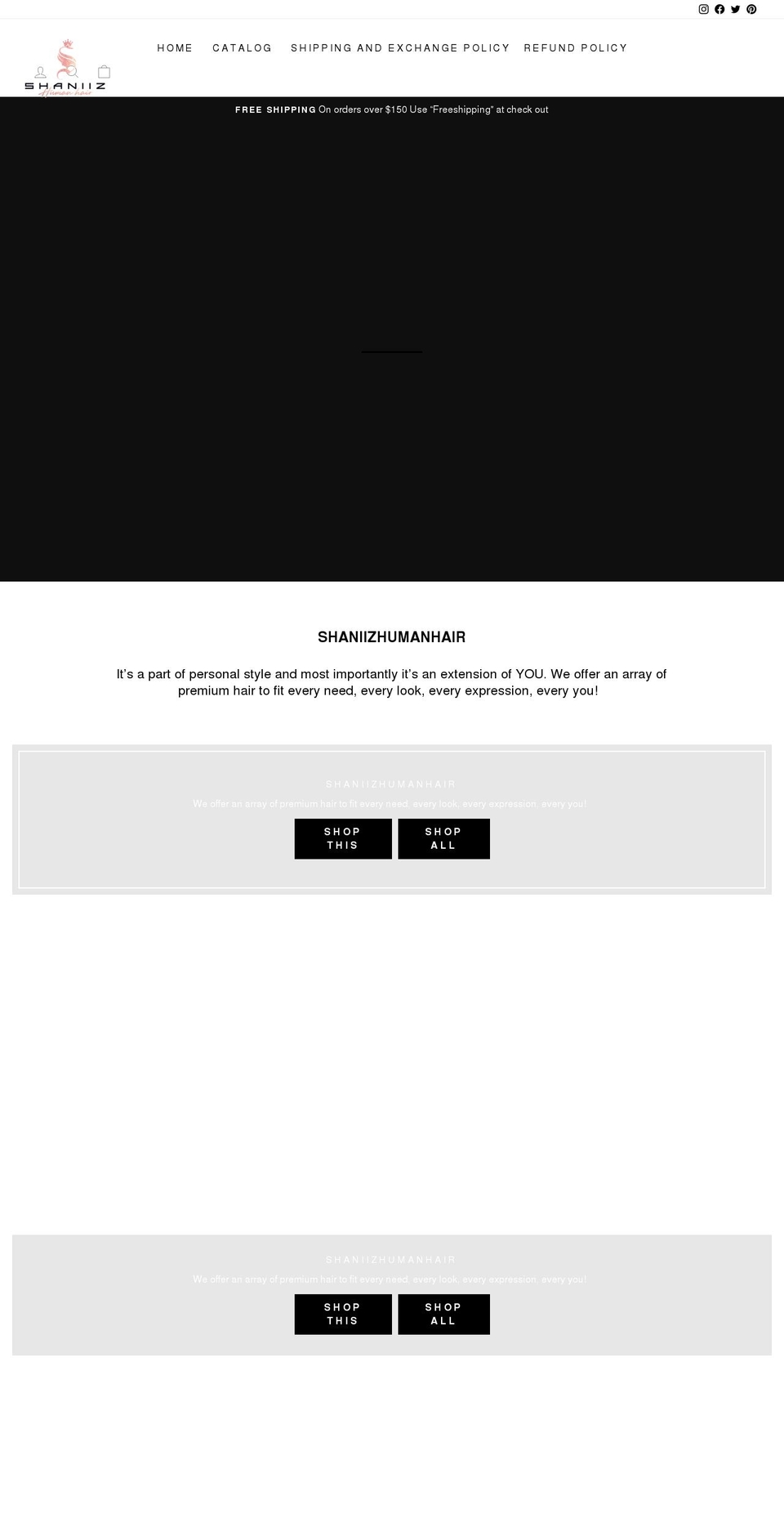 shaniizhumanhair.com shopify website screenshot