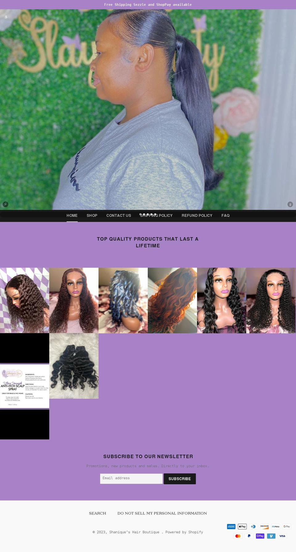 shaniquehairboutique.com shopify website screenshot