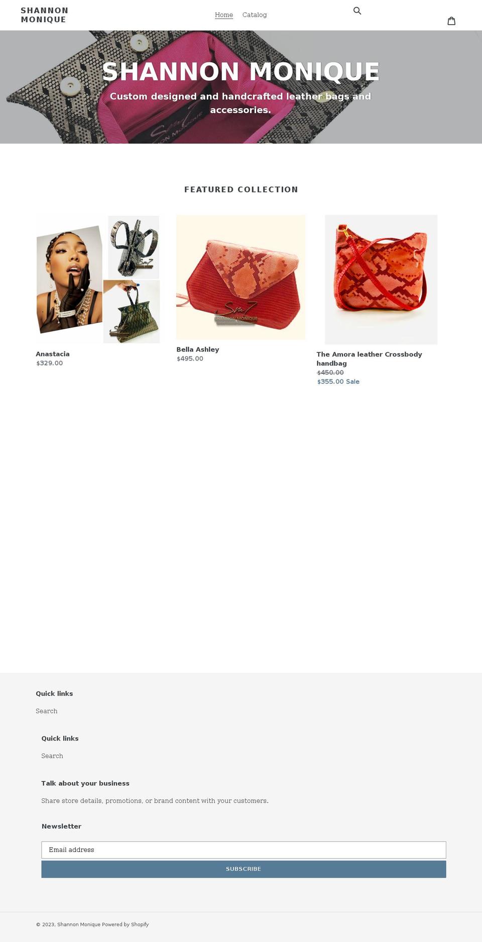 shannonmoniquehandbags.com shopify website screenshot