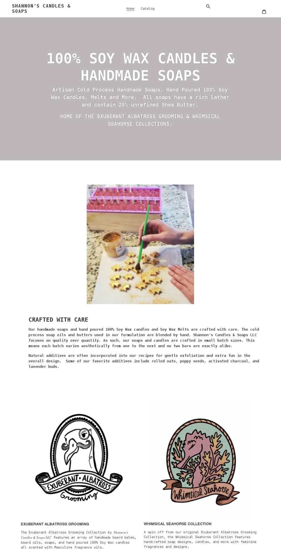 shannonscandlessoaps.com shopify website screenshot