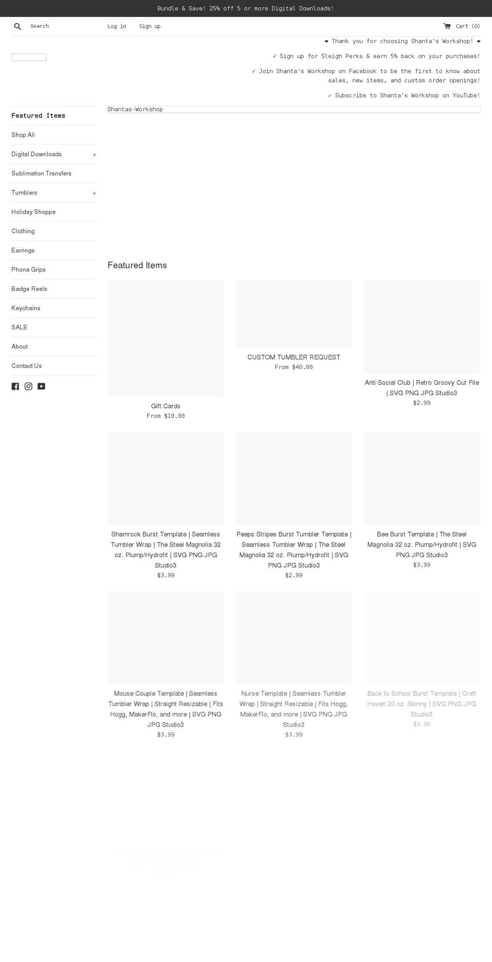 shantasworkshop.com shopify website screenshot