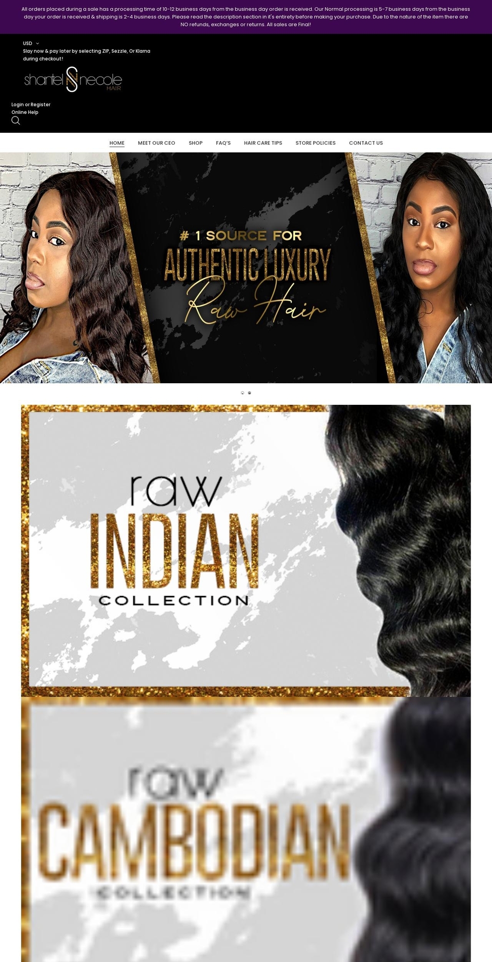 shantelnecolehair.com — Shopify storefront screenshot