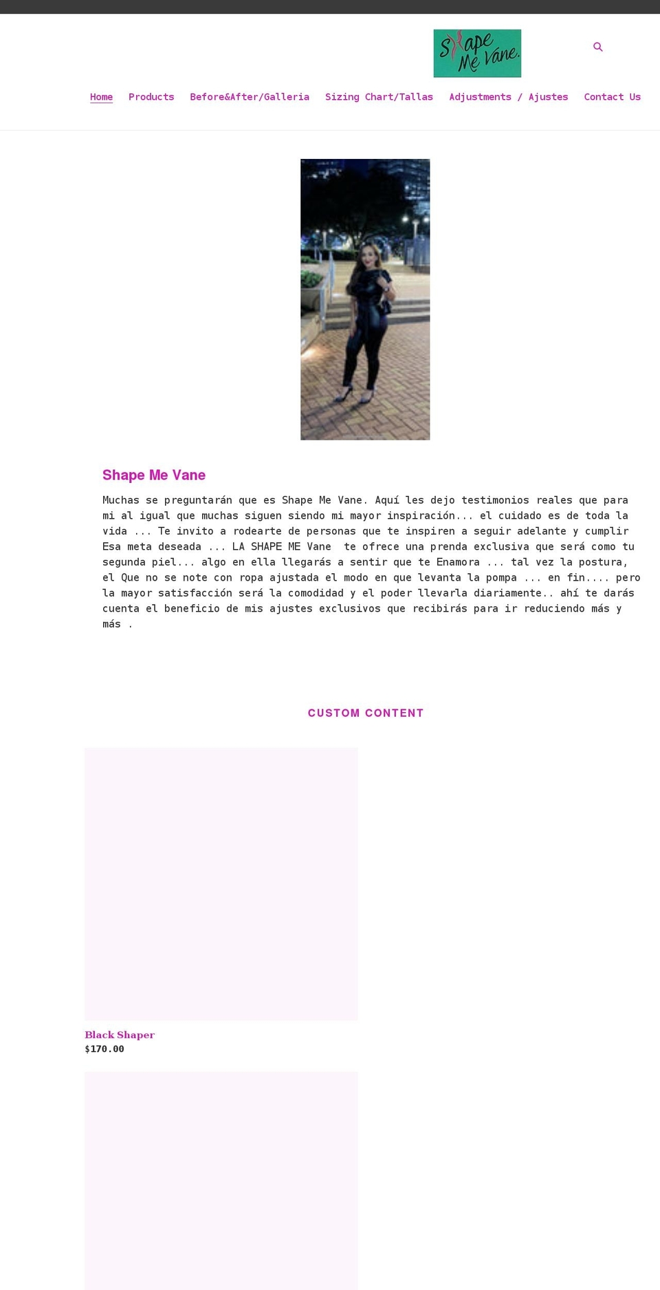 shapemevanee.com shopify website screenshot