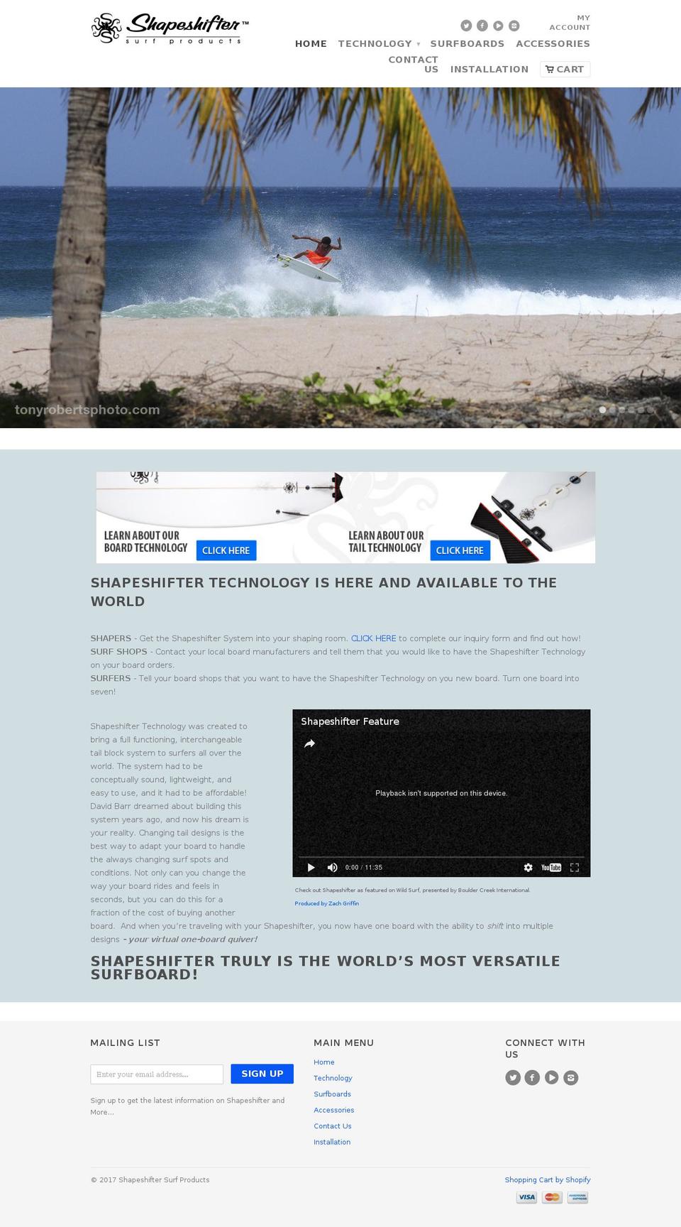 shapeshiftersurf.com shopify website screenshot