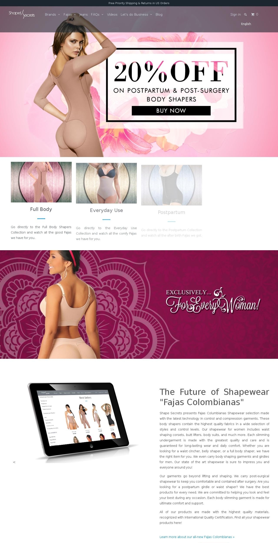 shapessecrets.com shopify website screenshot