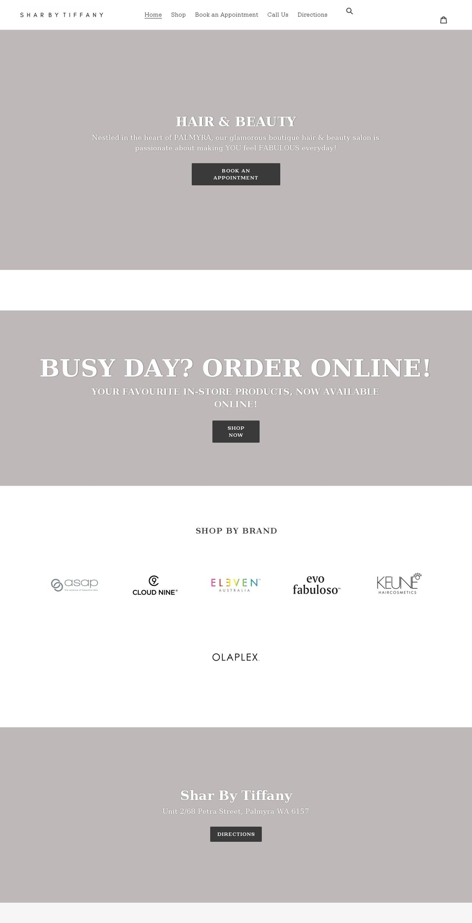sharbytiffany.com.au shopify website screenshot