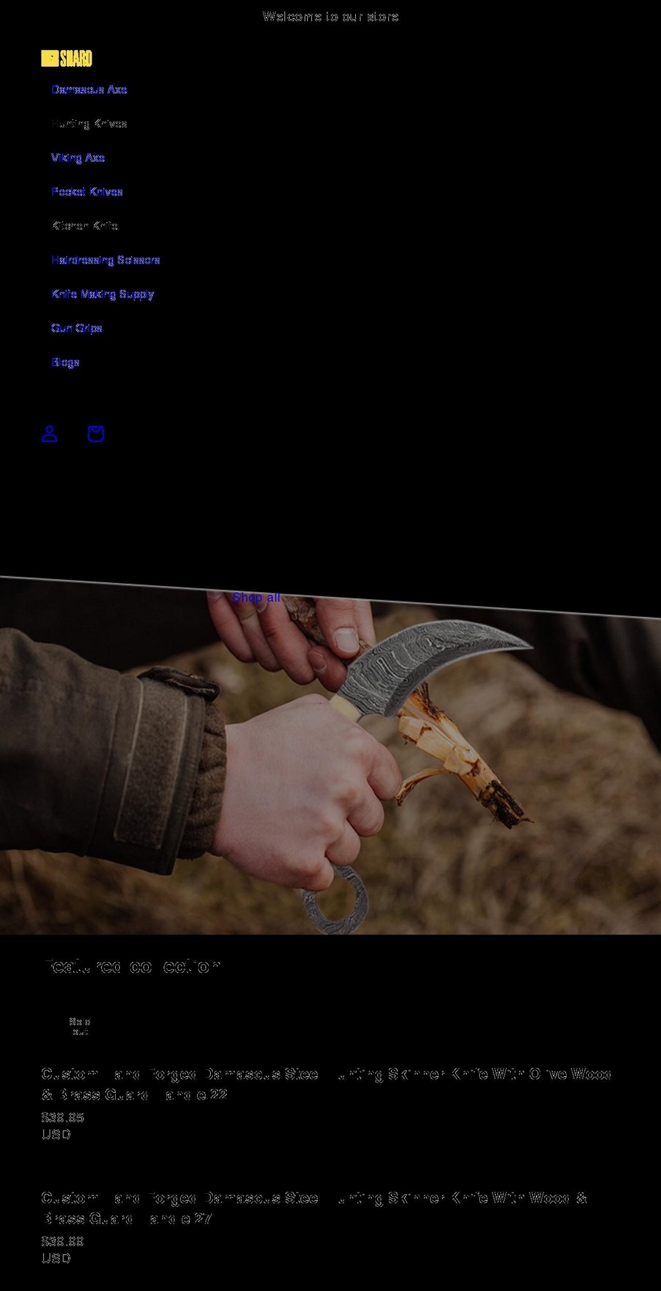 shardblades.com shopify website screenshot