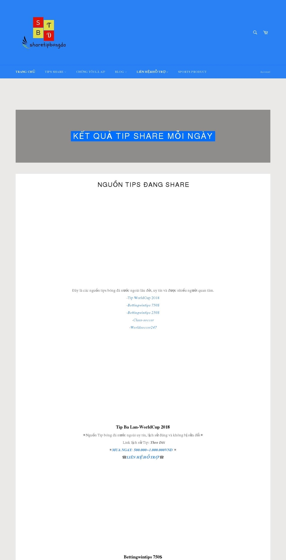 sharetipbongda.com — Shopify storefront screenshot