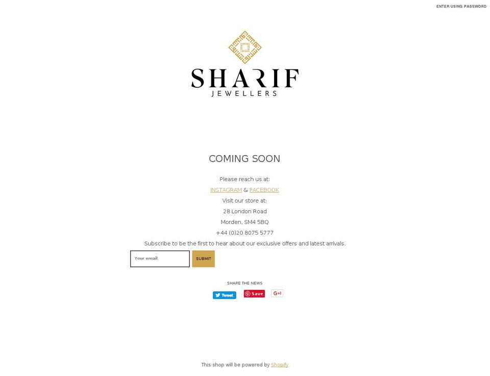 sharifjewellers.com shopify website screenshot
