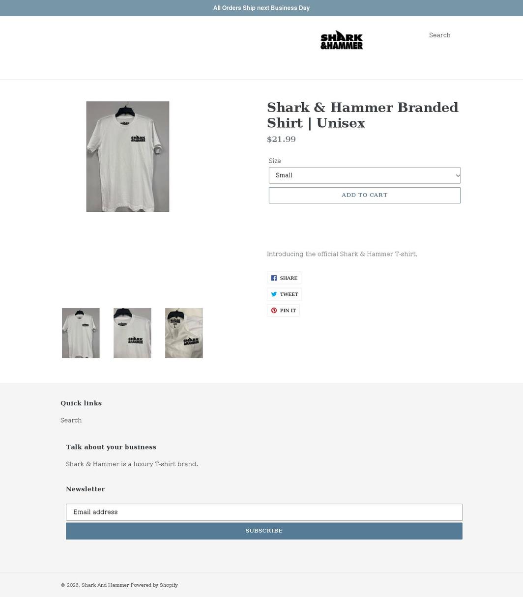 sharkandhammer.com shopify website screenshot