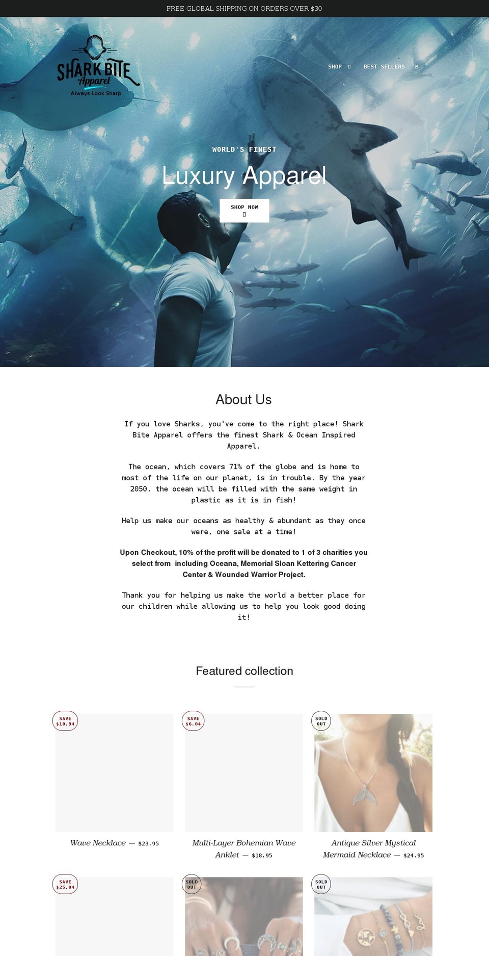 sharkbiteapparel.com shopify website screenshot