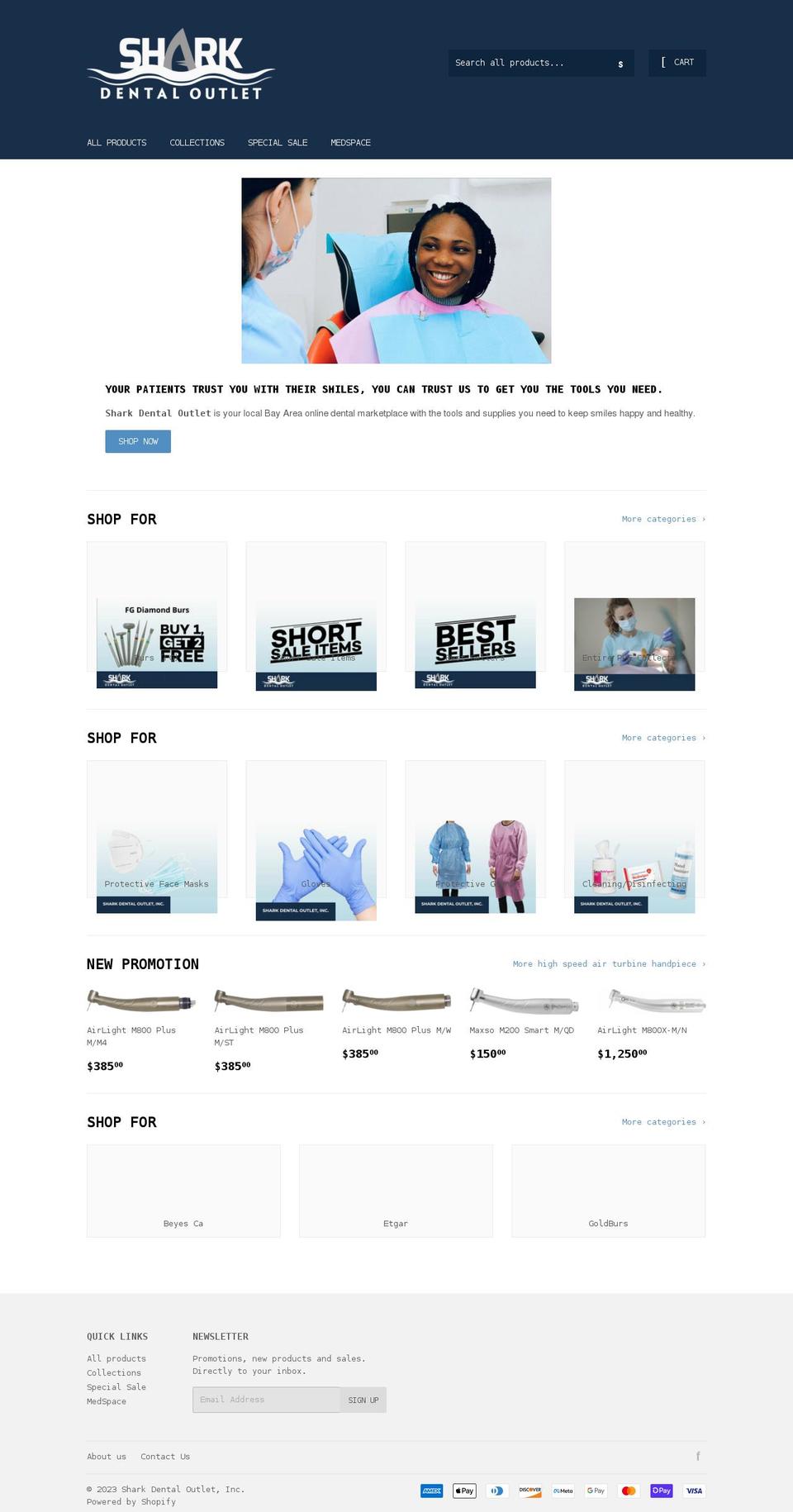 sharkdentaloutlet.com shopify website screenshot