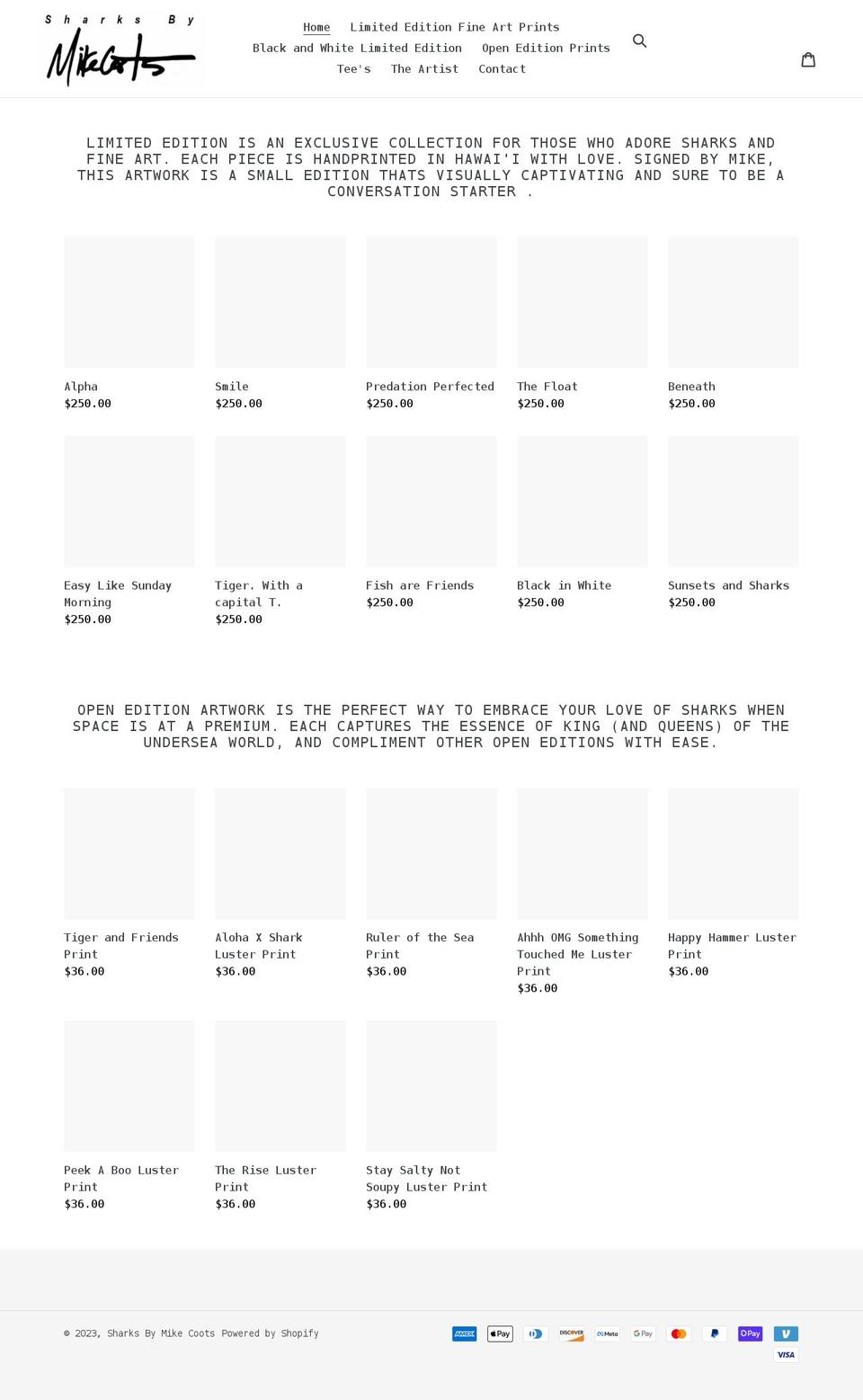 sharksbymikecoots.com shopify website screenshot