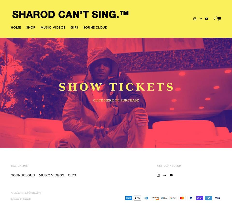sharodcantsing.com shopify website screenshot