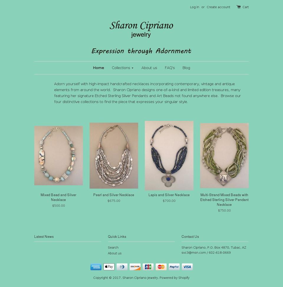 sharonciprianojewelry.com shopify website screenshot