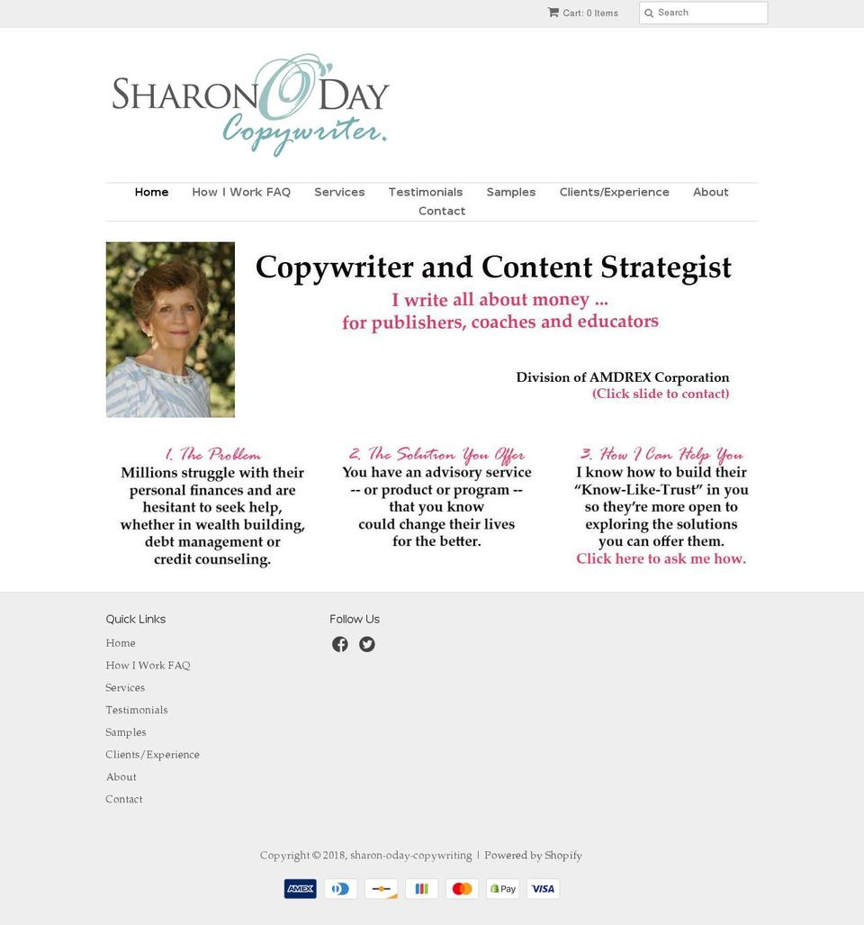 sharonodaycopywriting.com — Shopify storefront screenshot