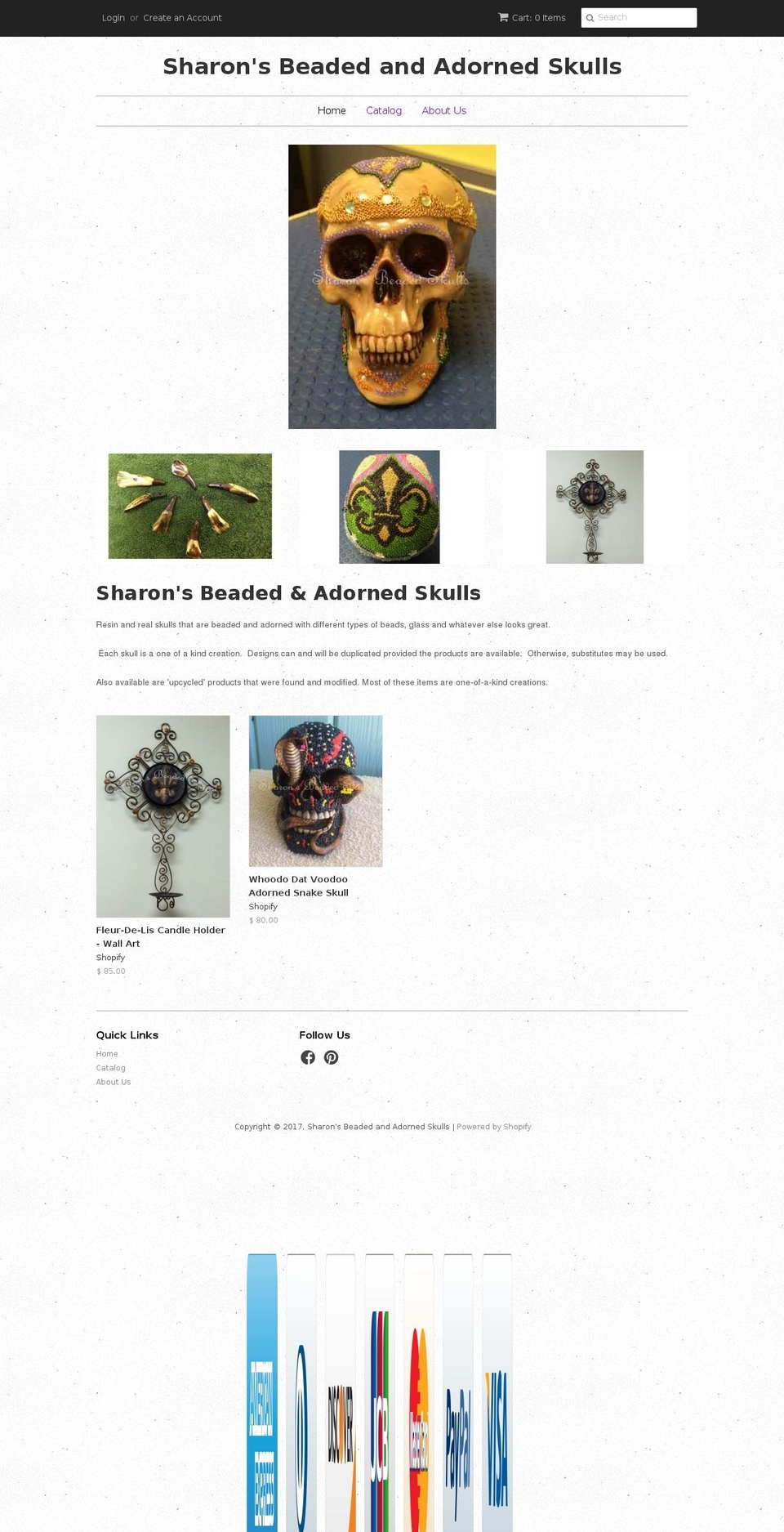 sharonsbeadedskulls.com shopify website screenshot
