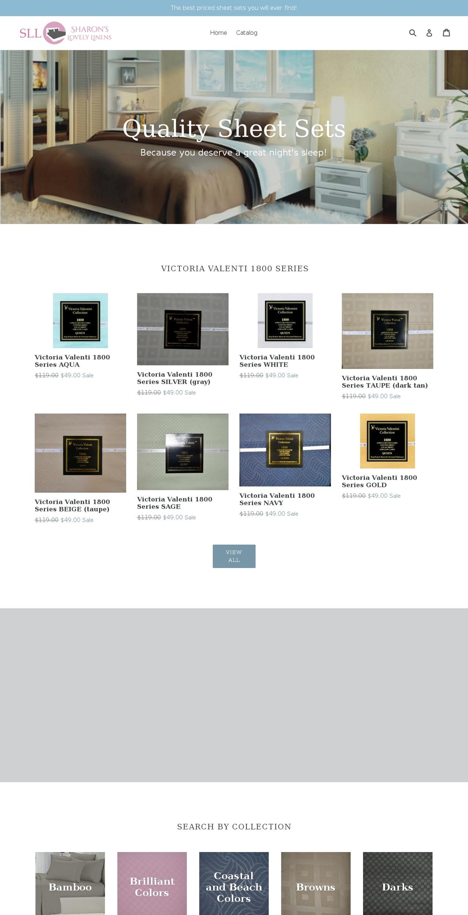 sharonslovelylinens.com shopify website screenshot