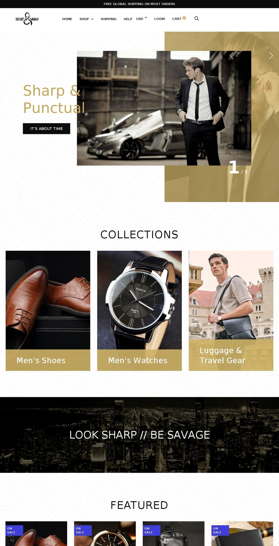 sharpandsavage.com — Shopify storefront screenshot