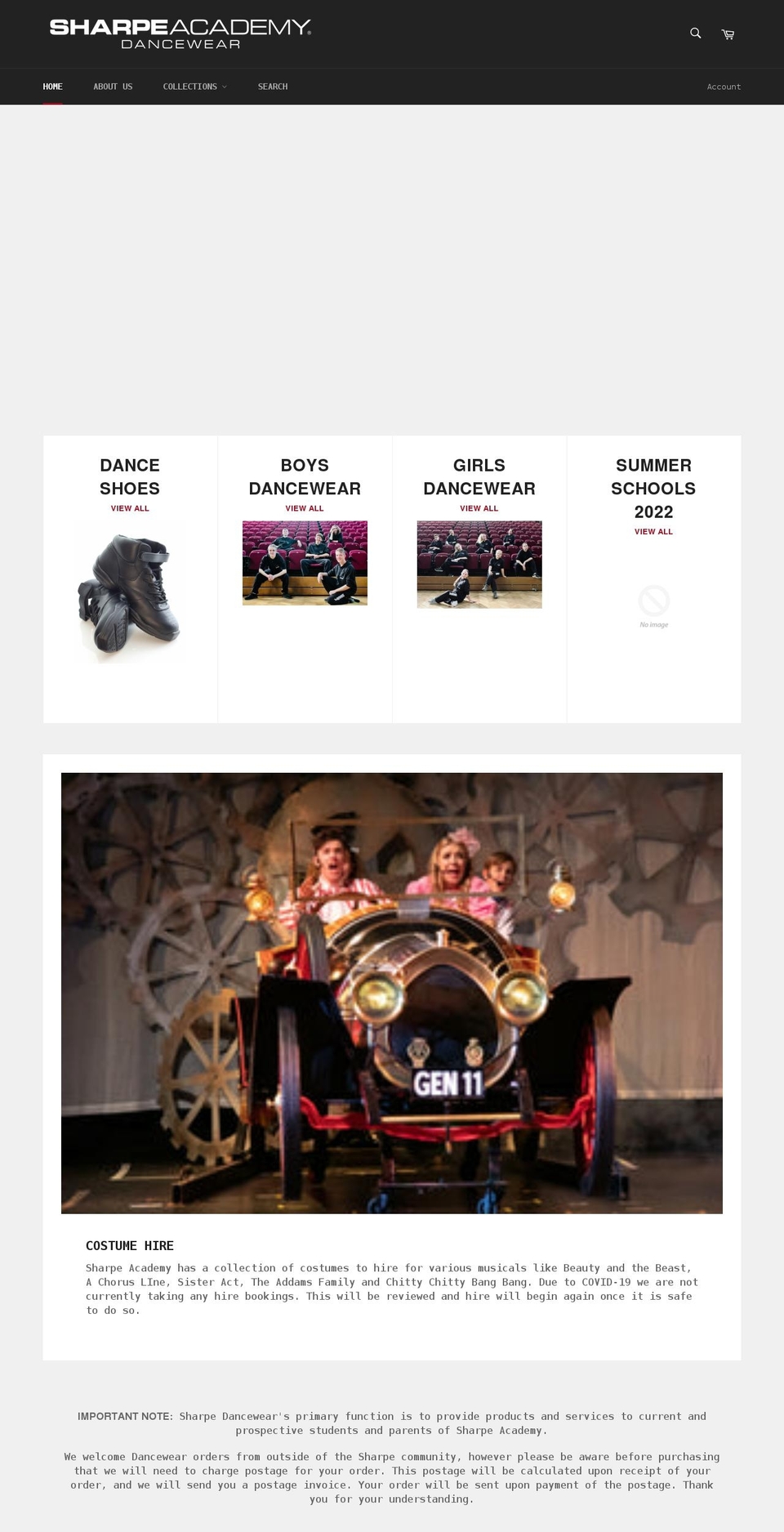 sharpedancewear.co.uk shopify website screenshot