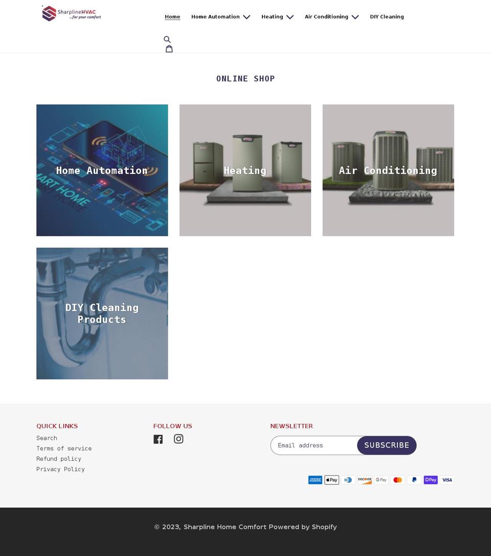 sharplinehomecomfort.com shopify website screenshot